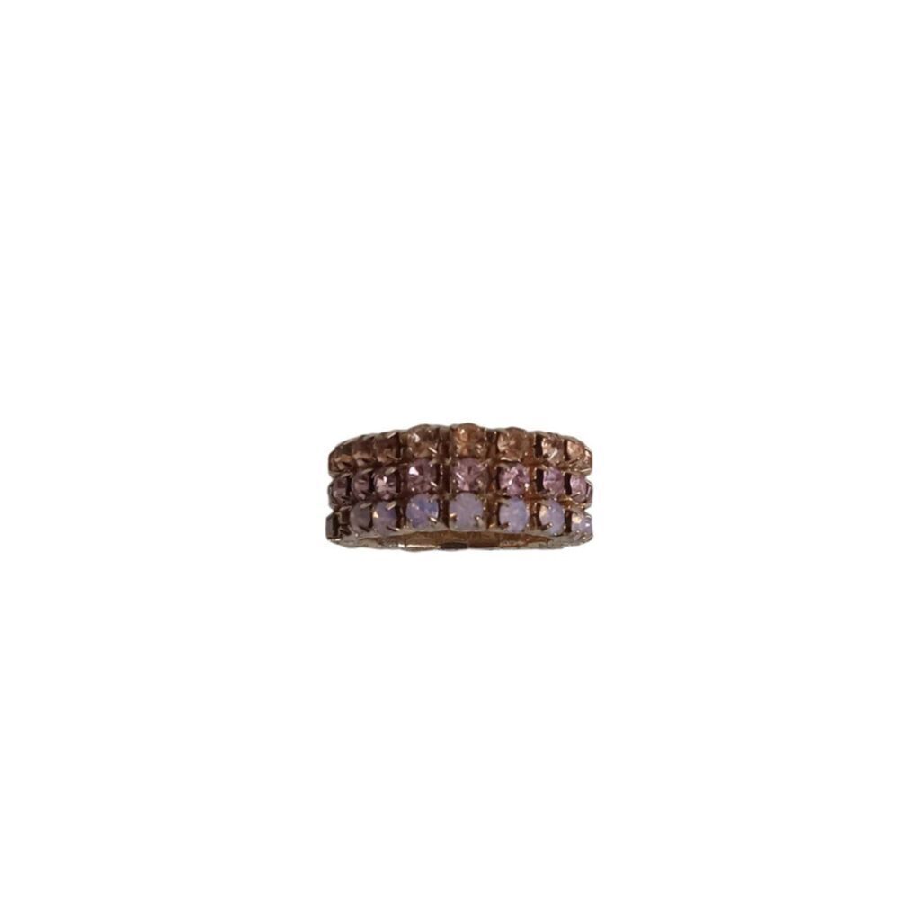 Gold Toned Metal Pink and Orange Rhinestone Encrusted Stretchy Elasticized Ring